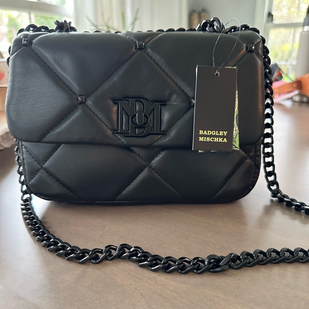 NWT BADGLEY MISCHKA QUILTED STUDDED BAG VALUE$129 VEGAN LEATHER